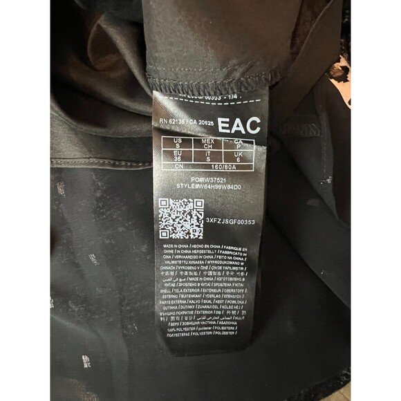 Guess Toya Off-Shoulder Smocked Blouse S NWT Black Shimmer Sheer Lined LS Top - Picture 8 of 9